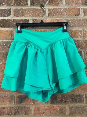 Hunter green Layered Ruffle Skort with V-Waistband